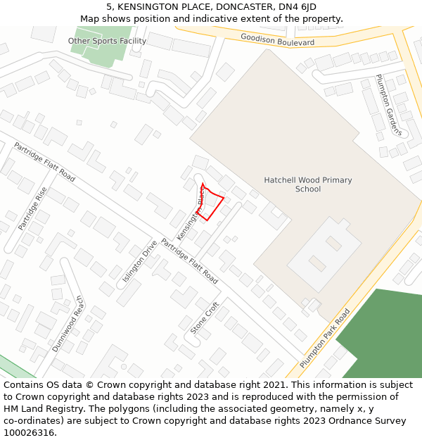 5, KENSINGTON PLACE, DONCASTER, DN4 6JD: Location map and indicative extent of plot