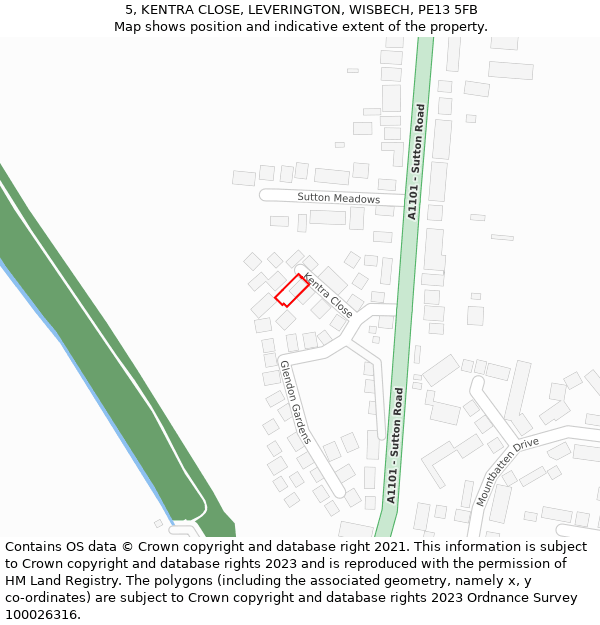 5, KENTRA CLOSE, LEVERINGTON, WISBECH, PE13 5FB: Location map and indicative extent of plot