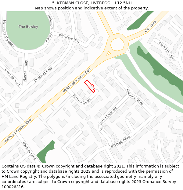 5, KERMAN CLOSE, LIVERPOOL, L12 5NH: Location map and indicative extent of plot