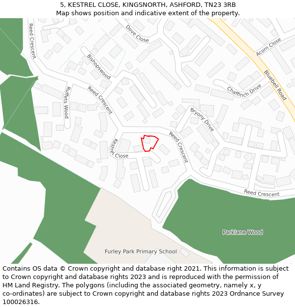 5, KESTREL CLOSE, KINGSNORTH, ASHFORD, TN23 3RB: Location map and indicative extent of plot