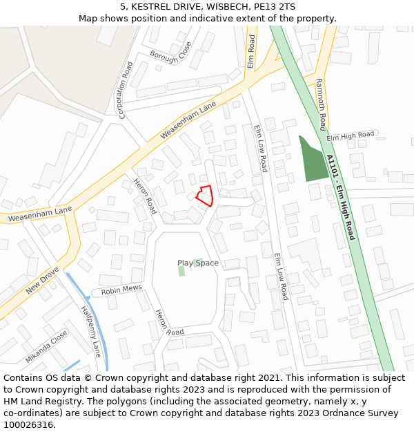 5, KESTREL DRIVE, WISBECH, PE13 2TS: Location map and indicative extent of plot