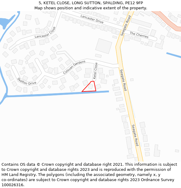 5, KETEL CLOSE, LONG SUTTON, SPALDING, PE12 9FP: Location map and indicative extent of plot