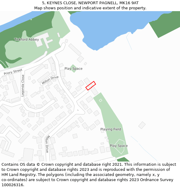 5, KEYNES CLOSE, NEWPORT PAGNELL, MK16 9AT: Location map and indicative extent of plot