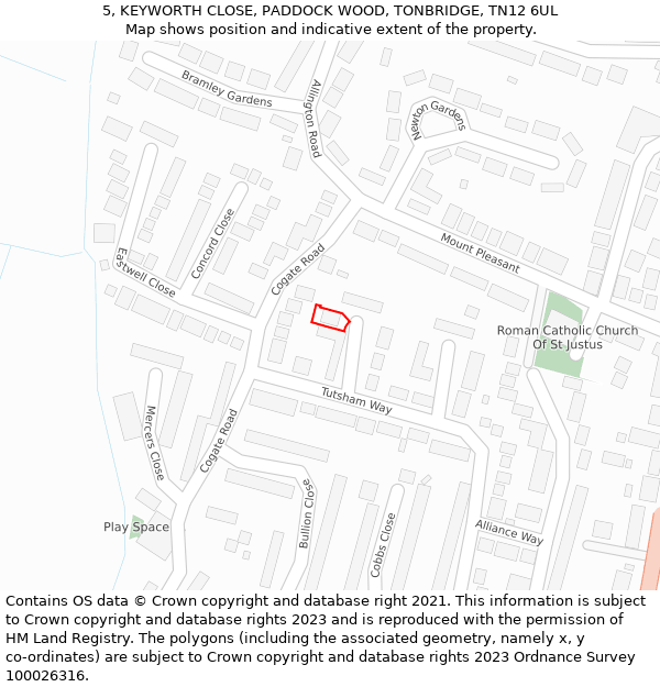 5, KEYWORTH CLOSE, PADDOCK WOOD, TONBRIDGE, TN12 6UL: Location map and indicative extent of plot