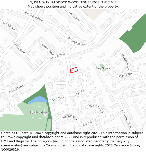 5, KILN WAY, PADDOCK WOOD, TONBRIDGE, TN12 6LF: Location map and indicative extent of plot