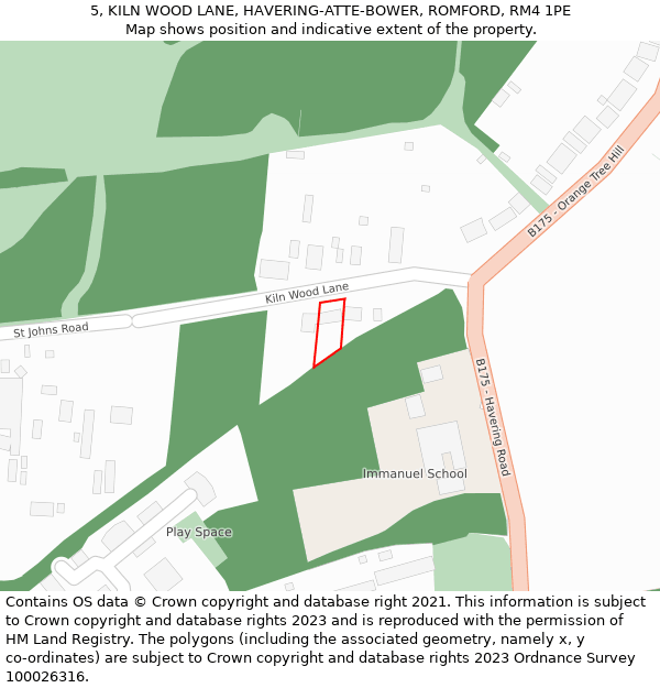 5, KILN WOOD LANE, HAVERING-ATTE-BOWER, ROMFORD, RM4 1PE: Location map and indicative extent of plot
