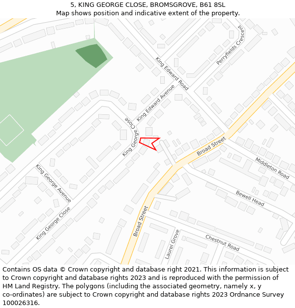 5, KING GEORGE CLOSE, BROMSGROVE, B61 8SL: Location map and indicative extent of plot