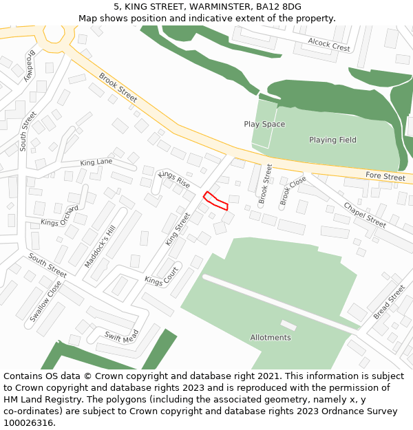 5, KING STREET, WARMINSTER, BA12 8DG: Location map and indicative extent of plot