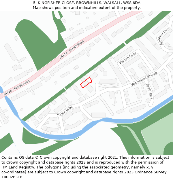 5, KINGFISHER CLOSE, BROWNHILLS, WALSALL, WS8 6DA: Location map and indicative extent of plot