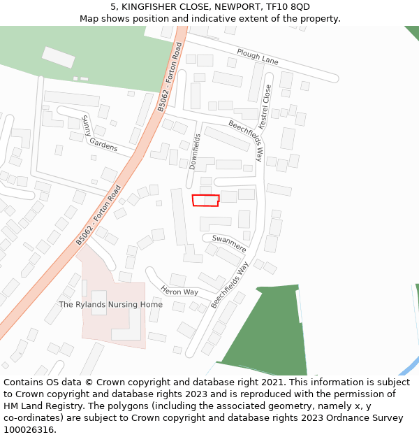 5, KINGFISHER CLOSE, NEWPORT, TF10 8QD: Location map and indicative extent of plot