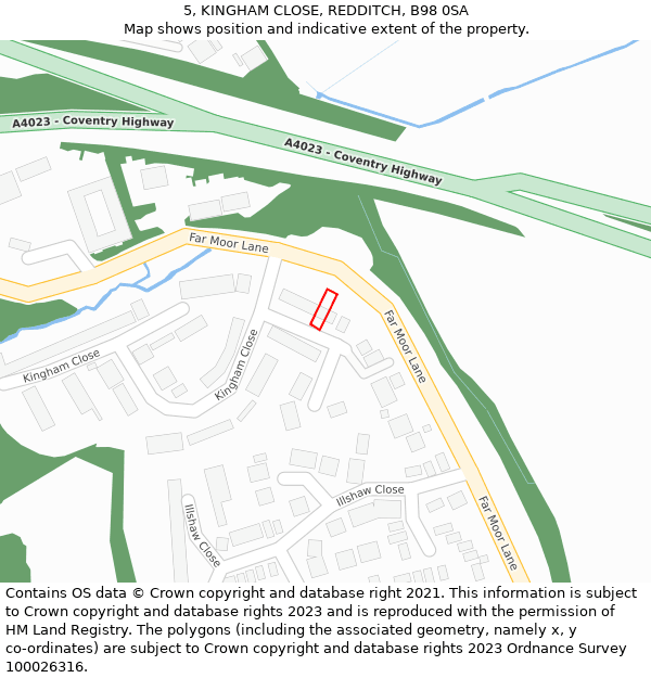 5, KINGHAM CLOSE, REDDITCH, B98 0SA: Location map and indicative extent of plot