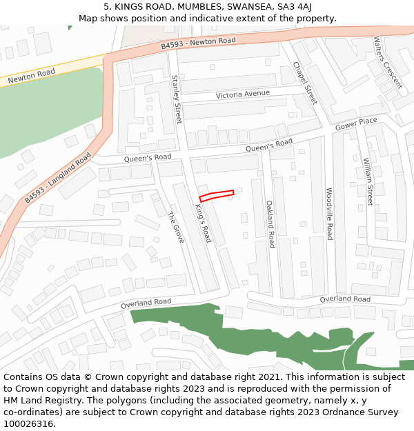 5, KINGS ROAD, MUMBLES, SWANSEA, SA3 4AJ: Location map and indicative extent of plot