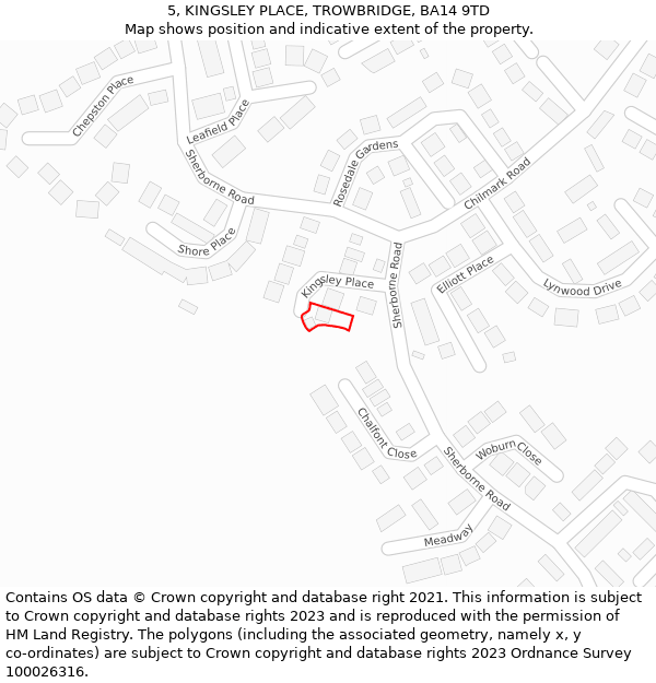 5, KINGSLEY PLACE, TROWBRIDGE, BA14 9TD: Location map and indicative extent of plot