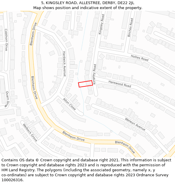 5, KINGSLEY ROAD, ALLESTREE, DERBY, DE22 2JL: Location map and indicative extent of plot