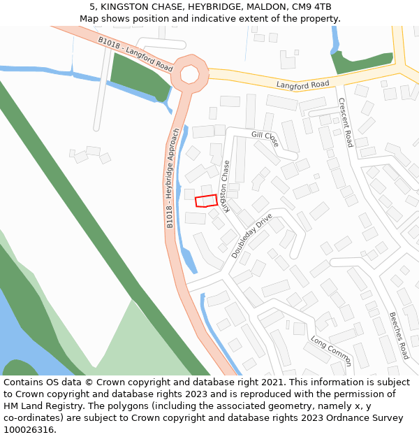 5, KINGSTON CHASE, HEYBRIDGE, MALDON, CM9 4TB: Location map and indicative extent of plot
