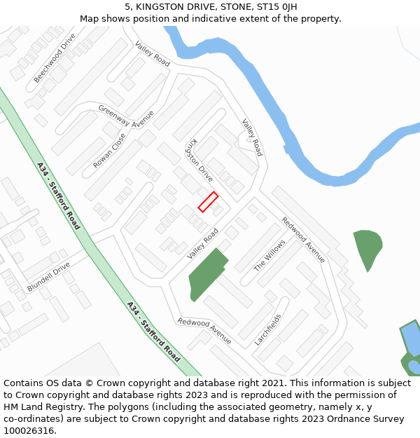 5, KINGSTON DRIVE, STONE, ST15 0JH: Location map and indicative extent of plot