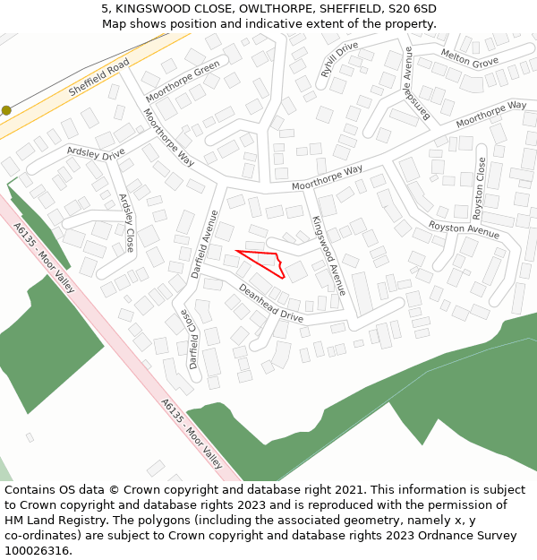 5, KINGSWOOD CLOSE, OWLTHORPE, SHEFFIELD, S20 6SD: Location map and indicative extent of plot
