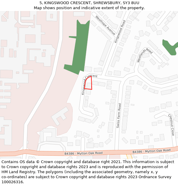 5, KINGSWOOD CRESCENT, SHREWSBURY, SY3 8UU: Location map and indicative extent of plot