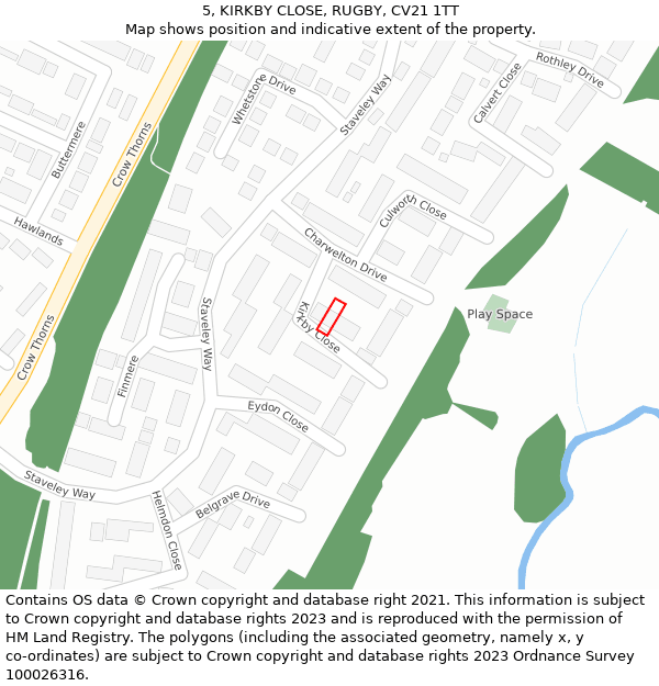 5, KIRKBY CLOSE, RUGBY, CV21 1TT: Location map and indicative extent of plot