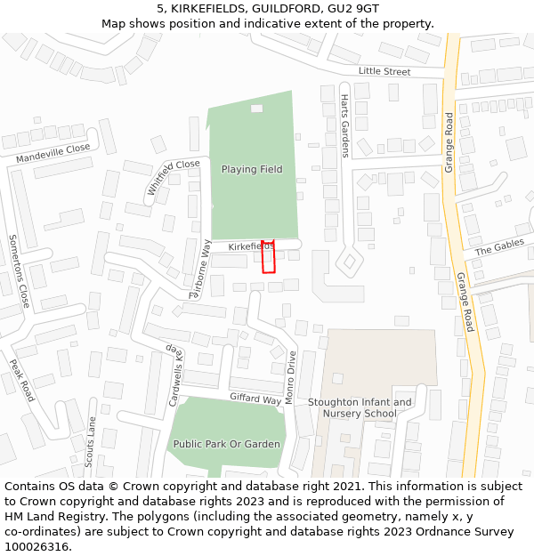 5, KIRKEFIELDS, GUILDFORD, GU2 9GT: Location map and indicative extent of plot