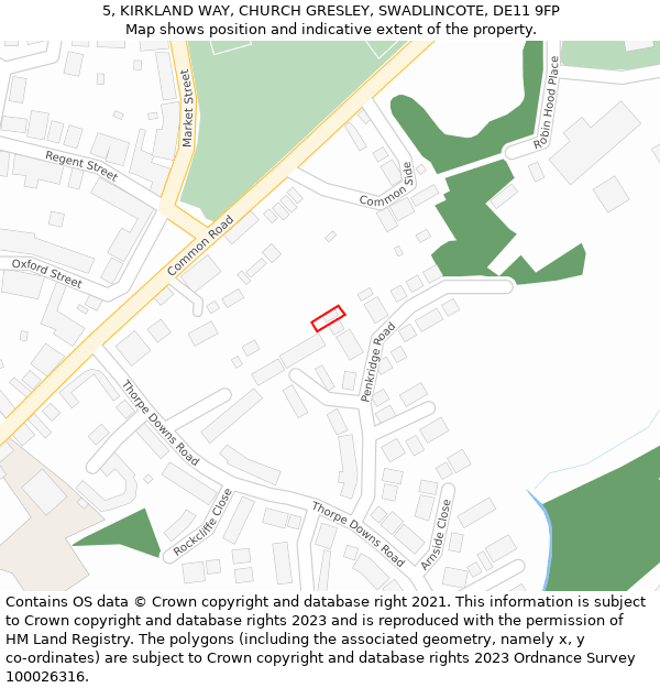 5, KIRKLAND WAY, CHURCH GRESLEY, SWADLINCOTE, DE11 9FP: Location map and indicative extent of plot