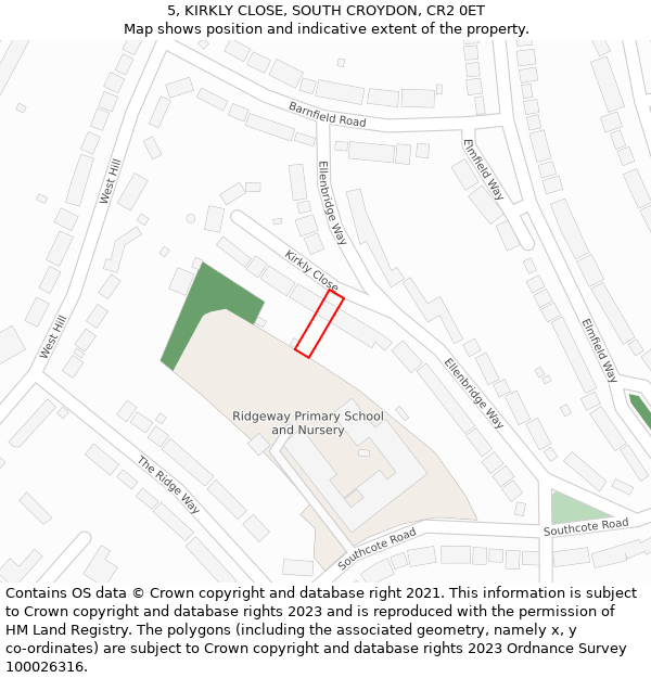 5, KIRKLY CLOSE, SOUTH CROYDON, CR2 0ET: Location map and indicative extent of plot