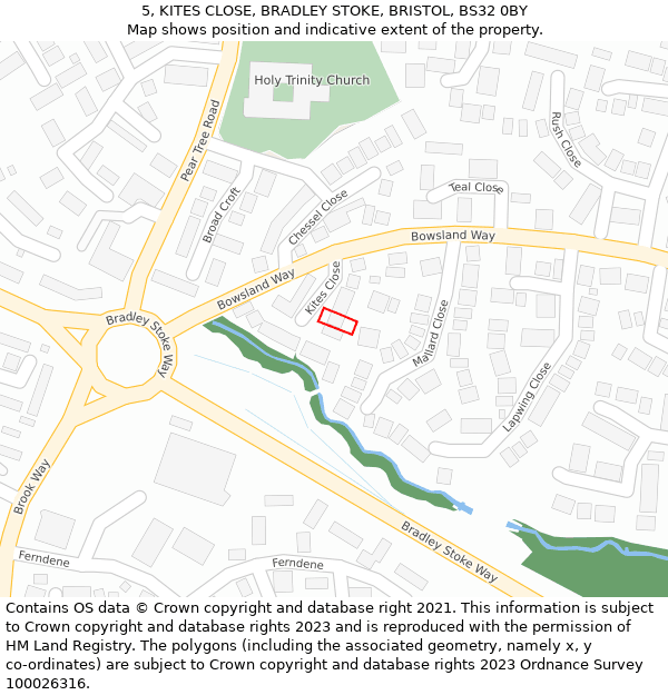 5, KITES CLOSE, BRADLEY STOKE, BRISTOL, BS32 0BY: Location map and indicative extent of plot