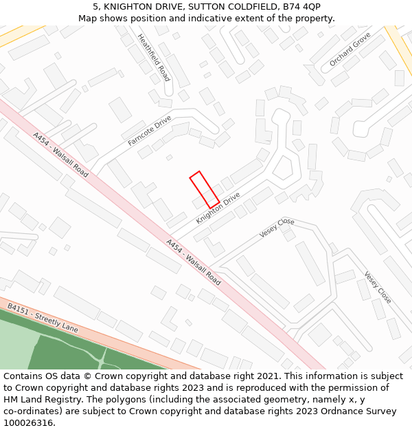 5, KNIGHTON DRIVE, SUTTON COLDFIELD, B74 4QP: Location map and indicative extent of plot