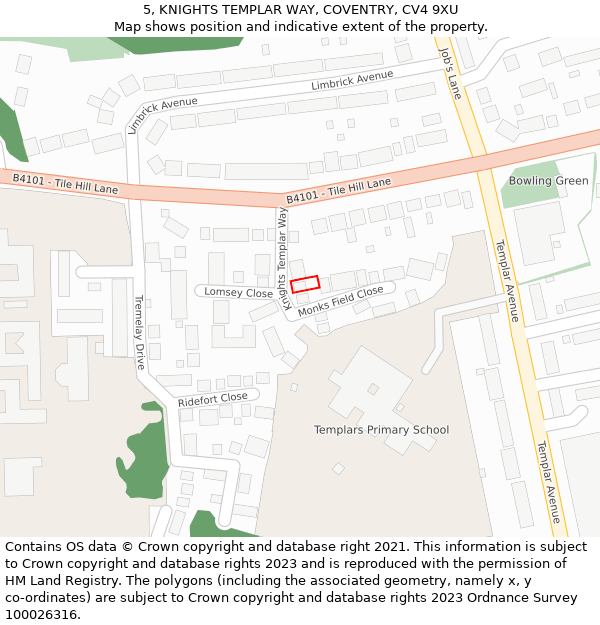 5, KNIGHTS TEMPLAR WAY, COVENTRY, CV4 9XU: Location map and indicative extent of plot