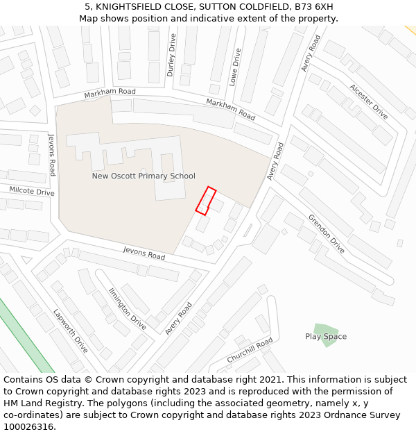 5, KNIGHTSFIELD CLOSE, SUTTON COLDFIELD, B73 6XH: Location map and indicative extent of plot