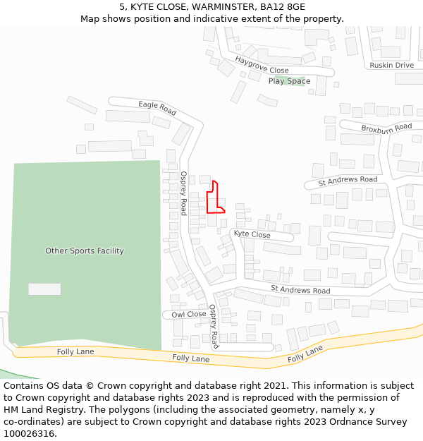 5, KYTE CLOSE, WARMINSTER, BA12 8GE: Location map and indicative extent of plot