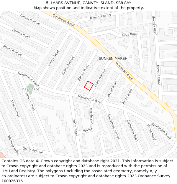 5, LAARS AVENUE, CANVEY ISLAND, SS8 8AY: Location map and indicative extent of plot