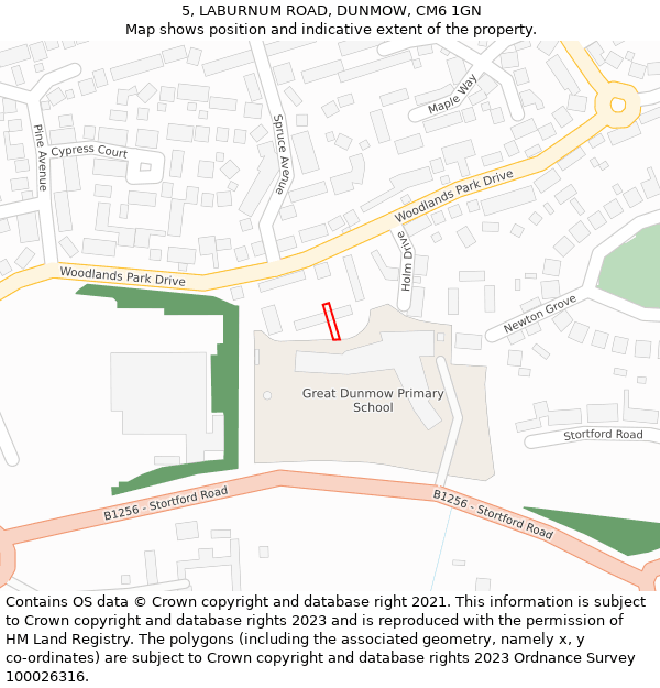 5, LABURNUM ROAD, DUNMOW, CM6 1GN: Location map and indicative extent of plot