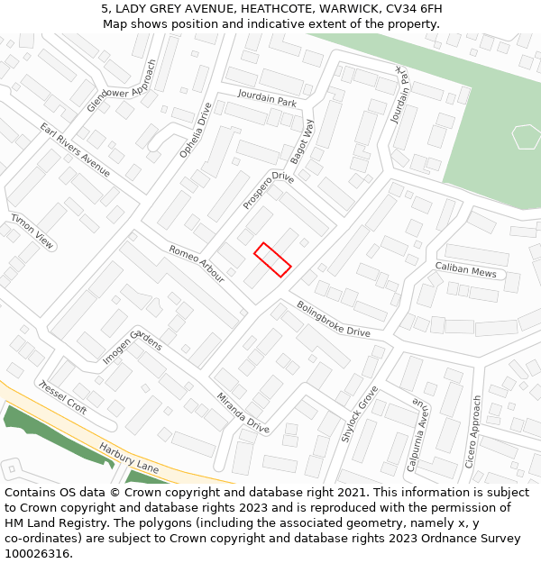 5, LADY GREY AVENUE, HEATHCOTE, WARWICK, CV34 6FH: Location map and indicative extent of plot