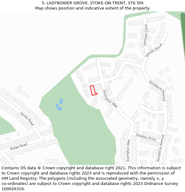 5, LADYBOWER GROVE, STOKE-ON-TRENT, ST6 5FA: Location map and indicative extent of plot