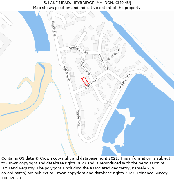 5, LAKE MEAD, HEYBRIDGE, MALDON, CM9 4UJ: Location map and indicative extent of plot