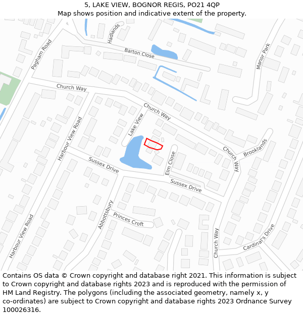 5, LAKE VIEW, BOGNOR REGIS, PO21 4QP: Location map and indicative extent of plot