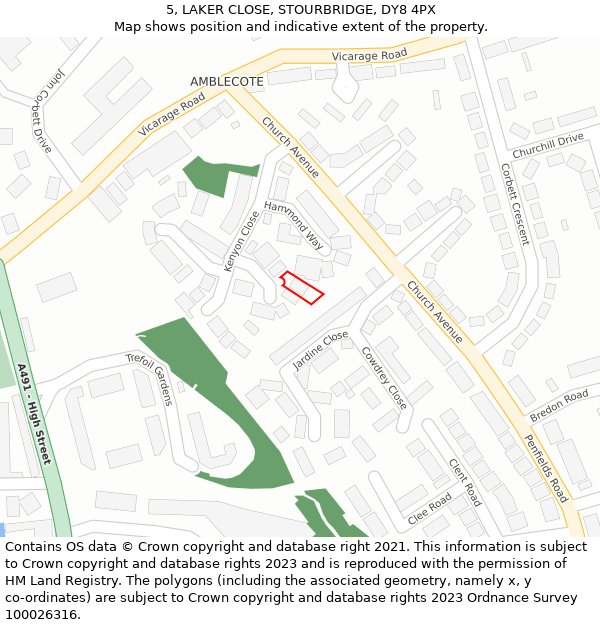 5, LAKER CLOSE, STOURBRIDGE, DY8 4PX: Location map and indicative extent of plot