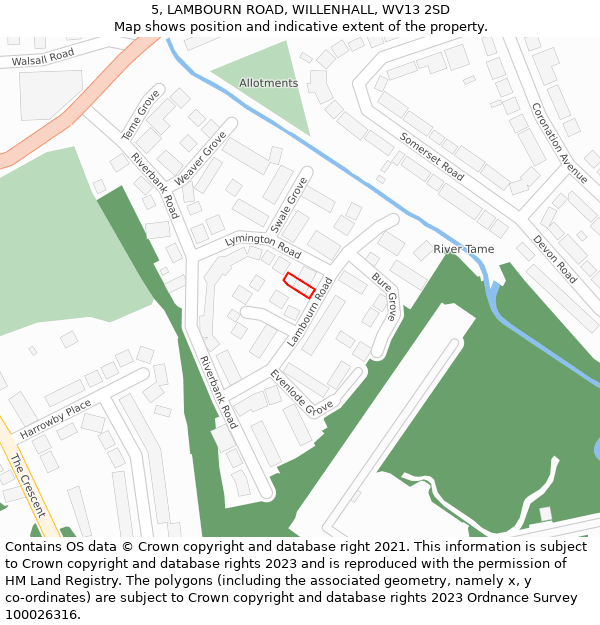 5, LAMBOURN ROAD, WILLENHALL, WV13 2SD: Location map and indicative extent of plot
