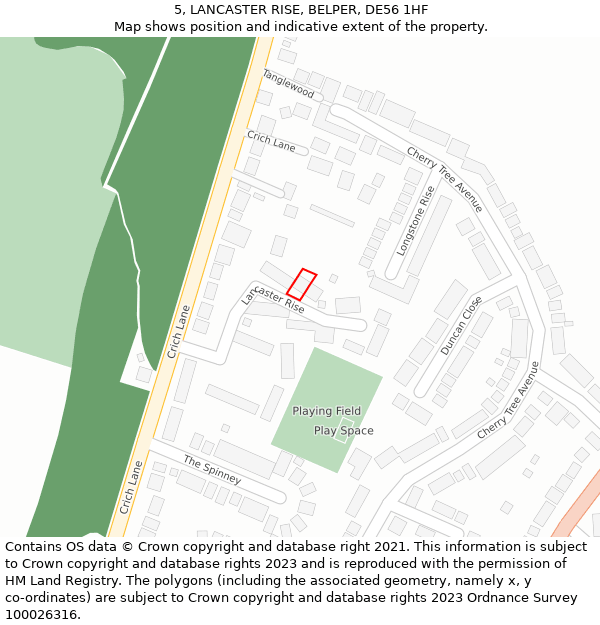 5, LANCASTER RISE, BELPER, DE56 1HF: Location map and indicative extent of plot