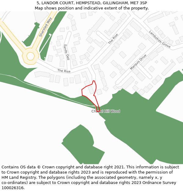 5, LANDOR COURT, HEMPSTEAD, GILLINGHAM, ME7 3SP: Location map and indicative extent of plot