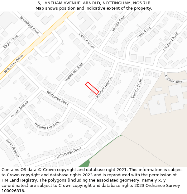 5, LANEHAM AVENUE, ARNOLD, NOTTINGHAM, NG5 7LB: Location map and indicative extent of plot