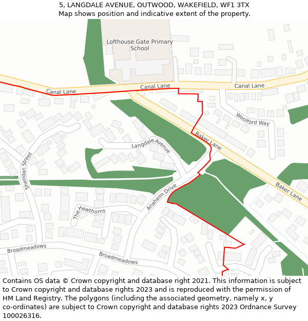 5, LANGDALE AVENUE, OUTWOOD, WAKEFIELD, WF1 3TX: Location map and indicative extent of plot