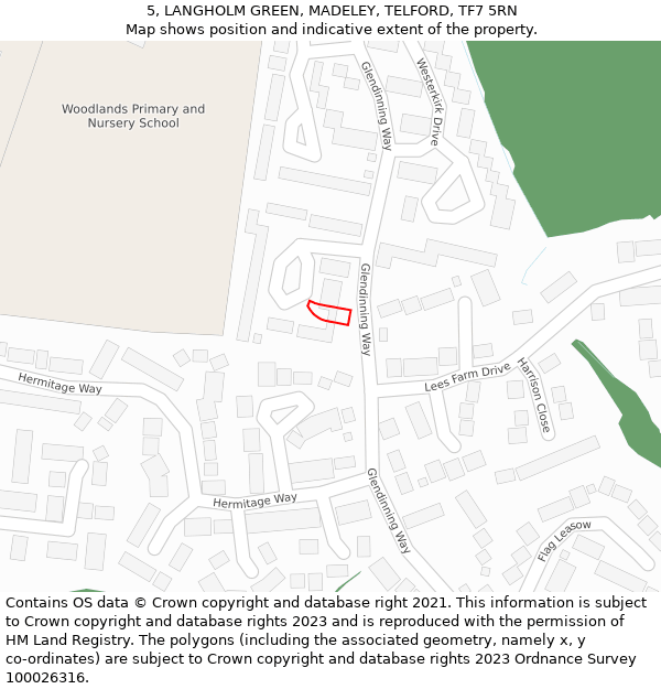5, LANGHOLM GREEN, MADELEY, TELFORD, TF7 5RN: Location map and indicative extent of plot