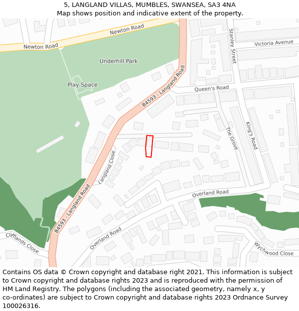 5, LANGLAND VILLAS, MUMBLES, SWANSEA, SA3 4NA: Location map and indicative extent of plot