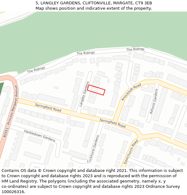 5, LANGLEY GARDENS, CLIFTONVILLE, MARGATE, CT9 3EB: Location map and indicative extent of plot