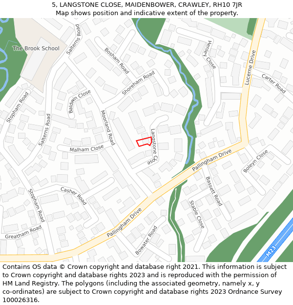 5, LANGSTONE CLOSE, MAIDENBOWER, CRAWLEY, RH10 7JR: Location map and indicative extent of plot