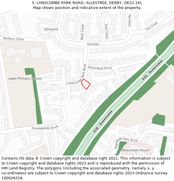 5, LANSCOMBE PARK ROAD, ALLESTREE, DERBY, DE22 2XL: Location map and indicative extent of plot