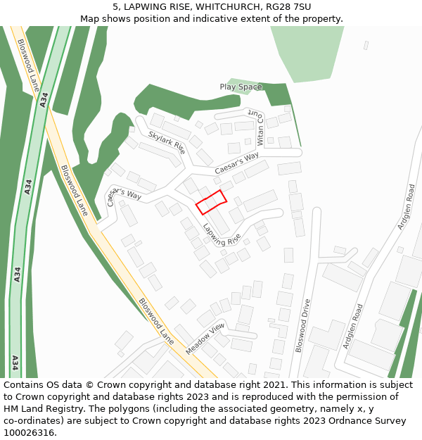 5, LAPWING RISE, WHITCHURCH, RG28 7SU: Location map and indicative extent of plot
