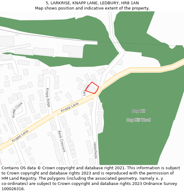 5, LARKRISE, KNAPP LANE, LEDBURY, HR8 1AN: Location map and indicative extent of plot